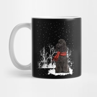 Christmas Black Mini Poodle With Scarf In Winter Forest Mug